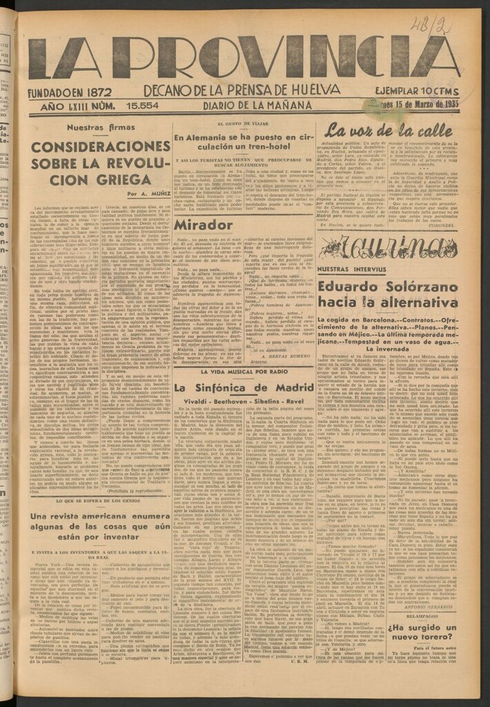 Miniatura de La Provincia : diario de la noche del 15 de marzo de 1935