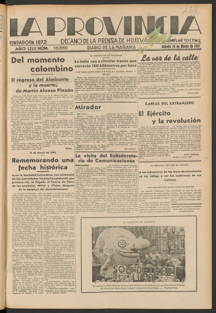 Miniatura de La Provincia : diario de la noche del 16 de marzo de 1935