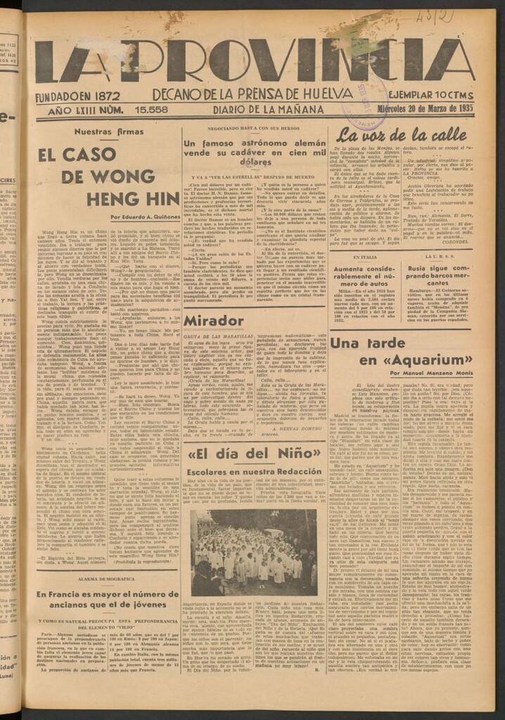 Miniatura de La Provincia : diario de la noche del 20 de marzo de 1935