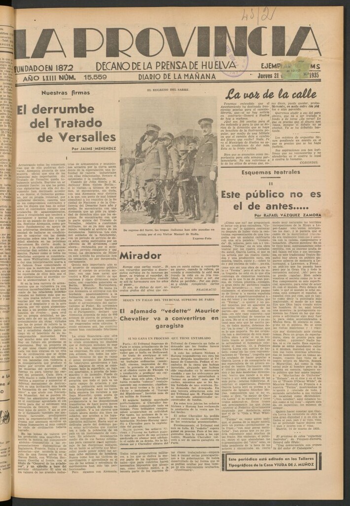 Miniatura de La Provincia : diario de la noche del 21 de marzo de 1935