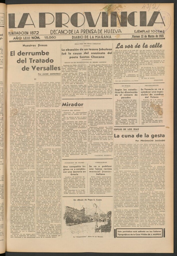 Miniatura de La Provincia : diario de la noche del 22 de marzo de 1935