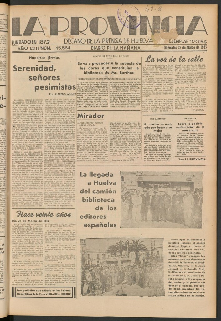 Miniatura de La Provincia : diario de la noche del 27 de marzo de 1935