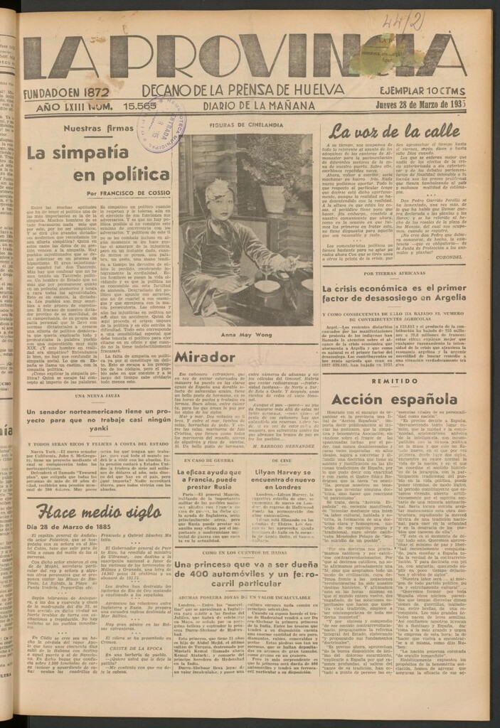 Miniatura de La Provincia : diario de la noche del 28 de marzo de 1935