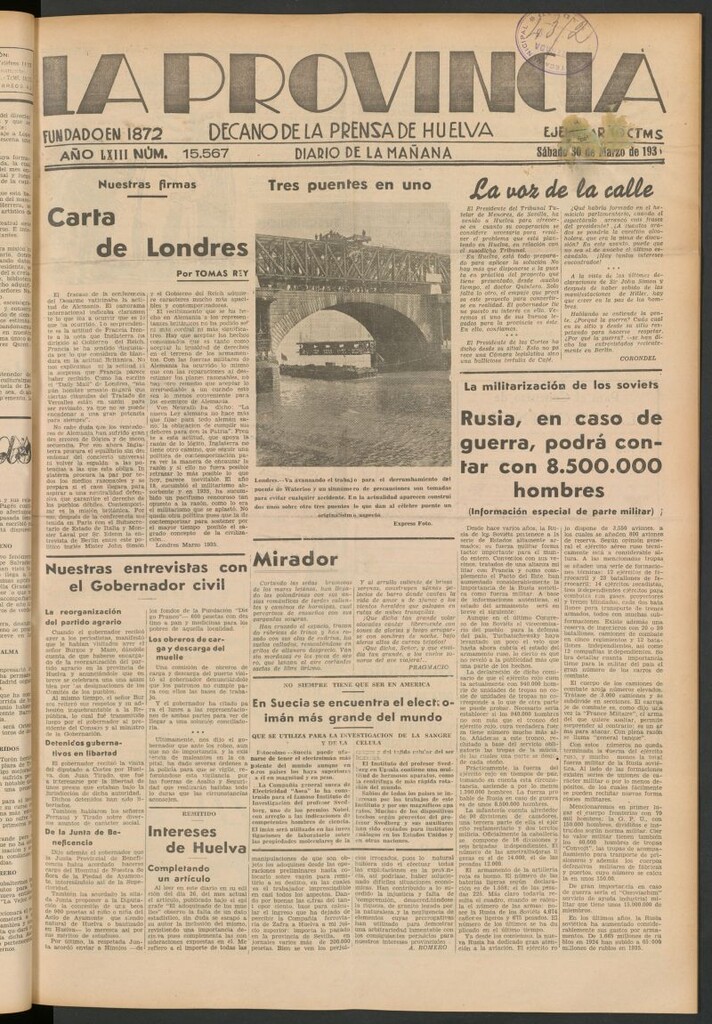 Miniatura de La Provincia : diario de la noche del 30 de marzo de 1935