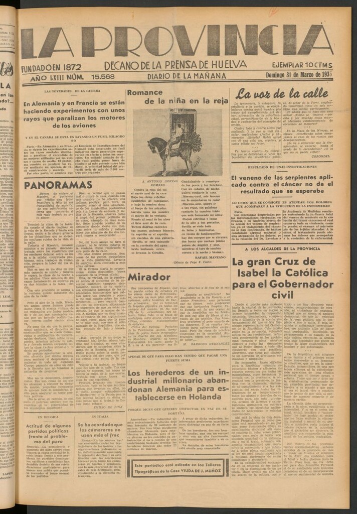 Miniatura de La Provincia : diario de la noche del 31 de marzo de 1935