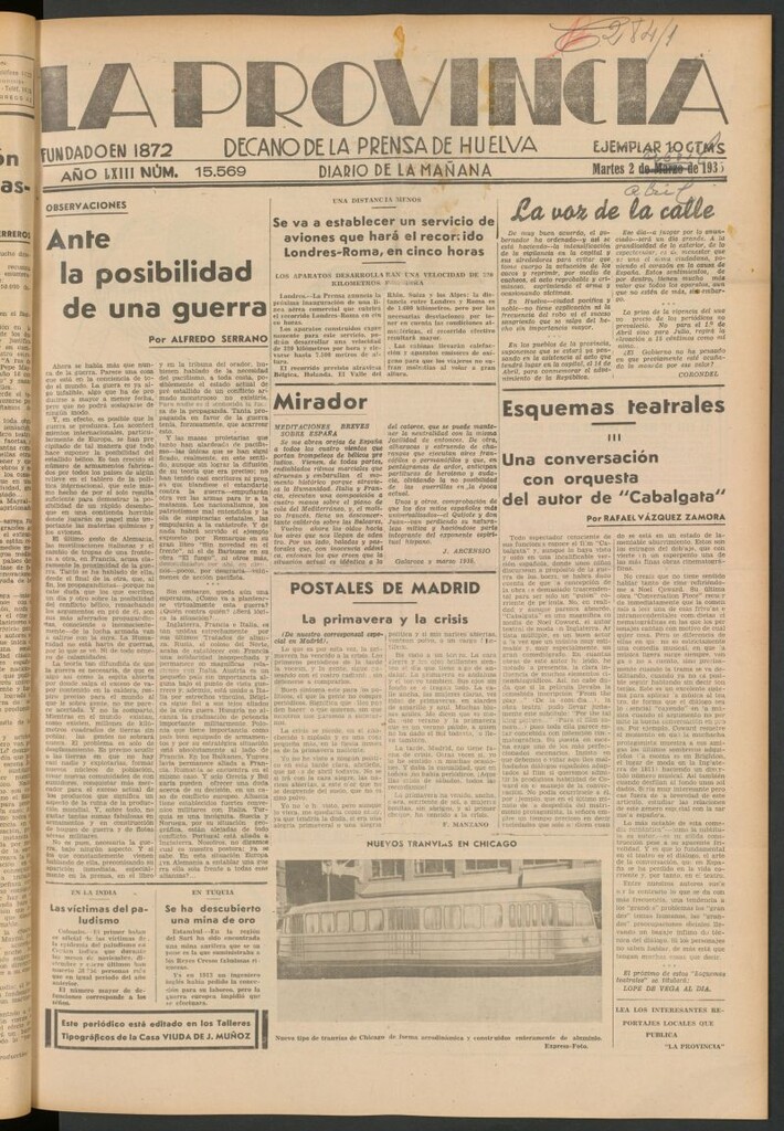 Miniatura de La Provincia : diario de la noche del 2 de marzo [sic] de 1935