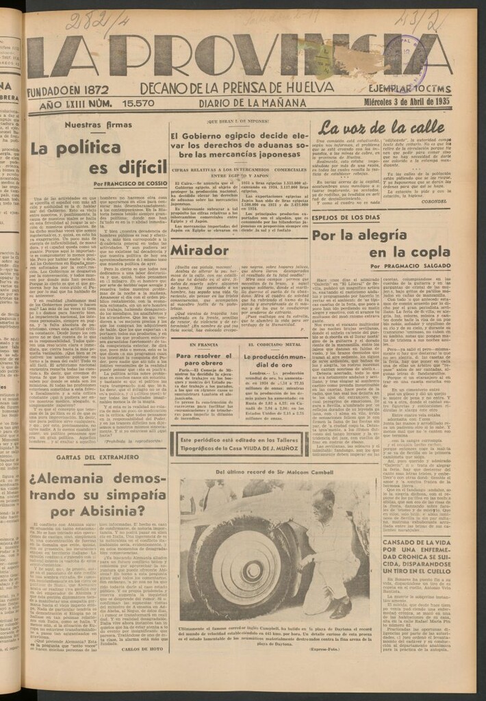 Miniatura de La Provincia : diario de la noche del 3 de abril de 1935