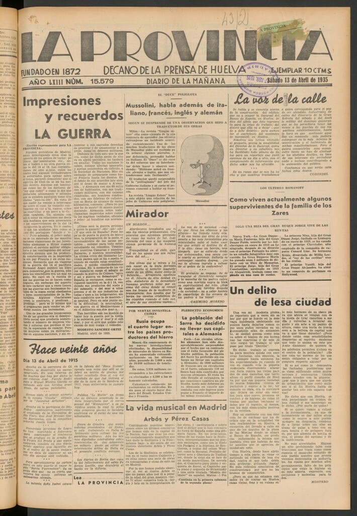 Miniatura de La Provincia : diario de la noche del 13 de abril de 1935