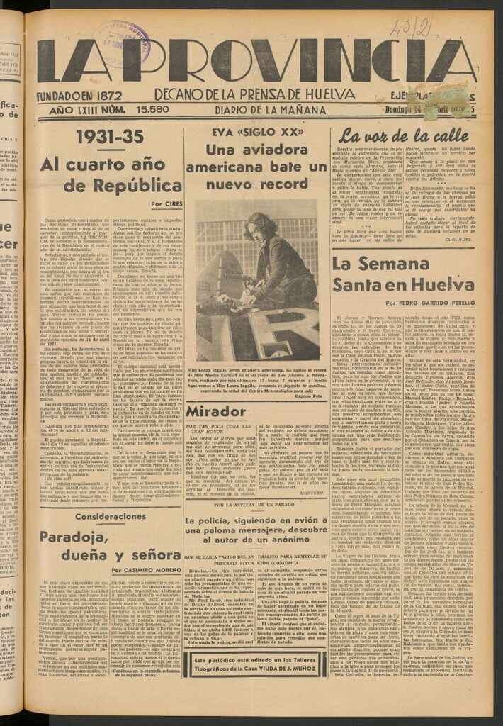 Miniatura de La Provincia : diario de la noche del 14 de abril de 1935