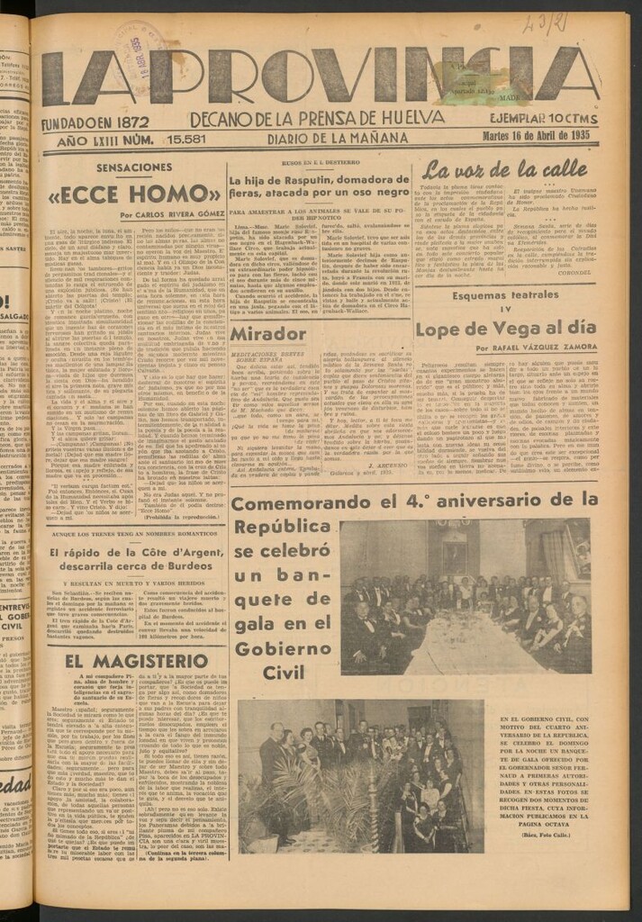 Miniatura de La Provincia : diario de la noche del 16 de abril de 1935
