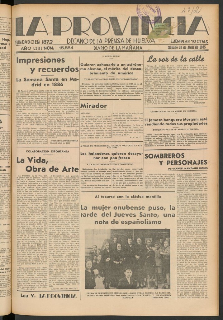 Miniatura de La Provincia : diario de la noche del 20 de abril de 1935