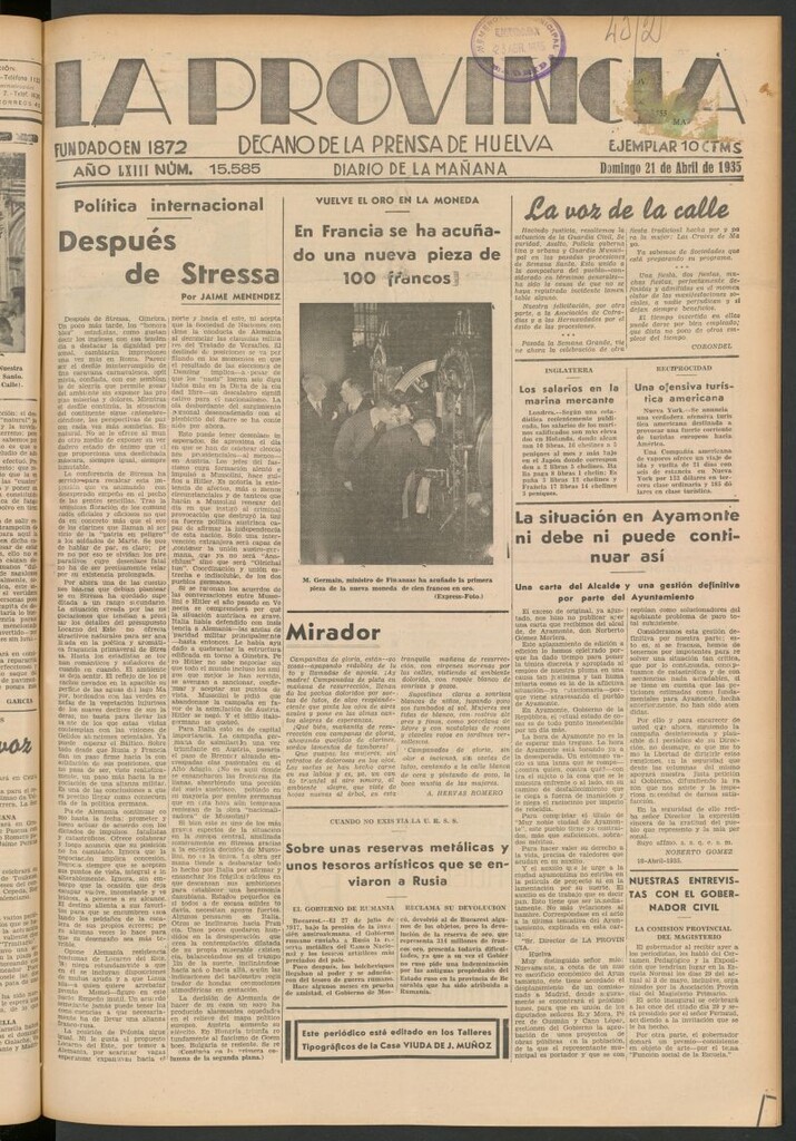 Miniatura de La Provincia : diario de la noche del 21 de abril de 1935