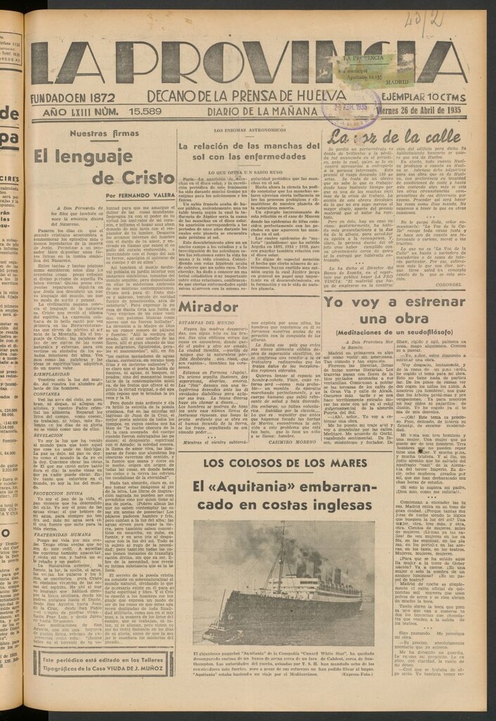 Miniatura de La Provincia : diario de la noche del 26 de abril de 1935