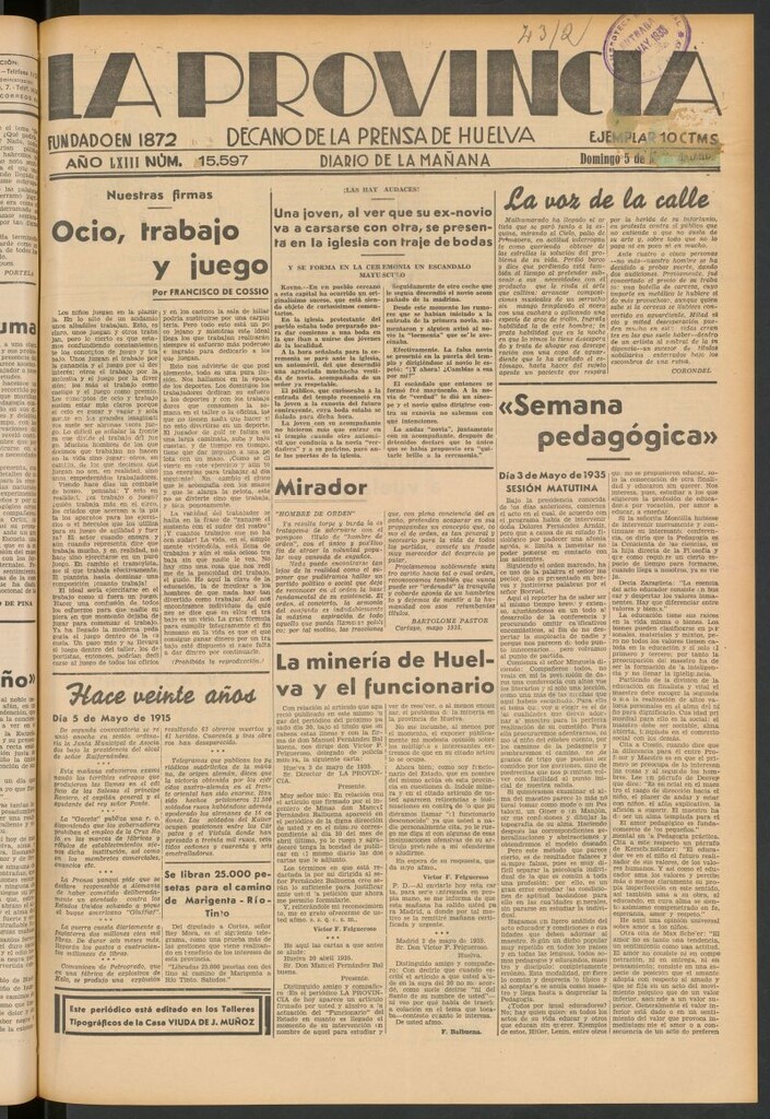 Miniatura de La Provincia : diario de la noche del 5 de mayo de 1935