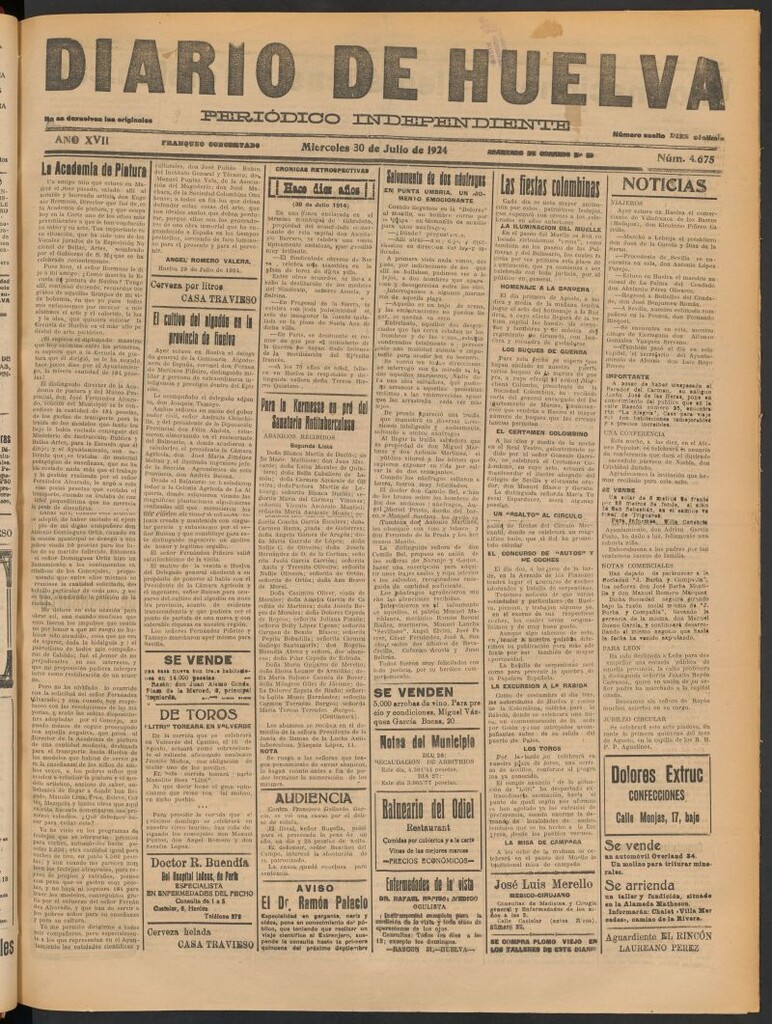 Miniatura de Diario de Huelva : periódico independiente del 30 de julio de 1924