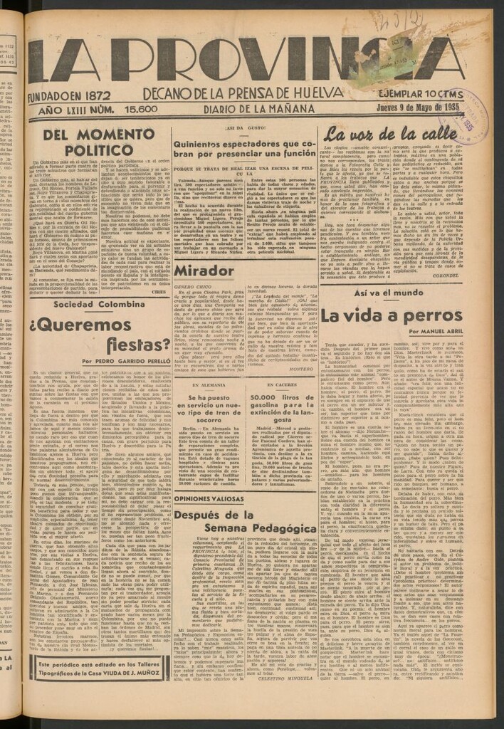 Miniatura de La Provincia : diario de la noche del 9 de mayo de 1935