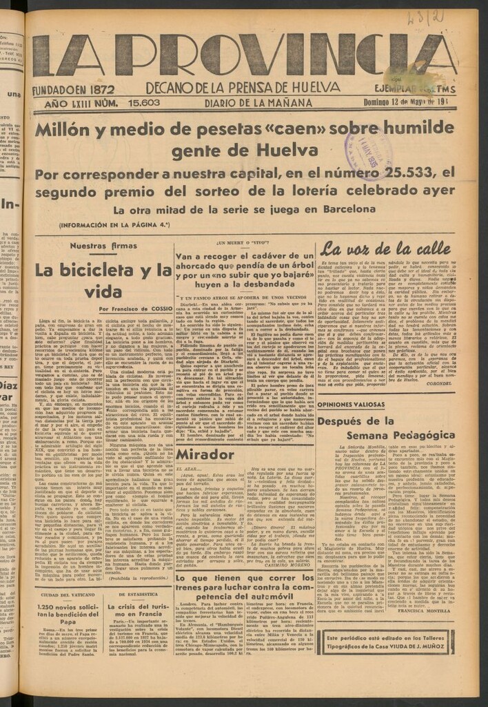 Miniatura de La Provincia : diario de la noche del 12 de mayo de 1935