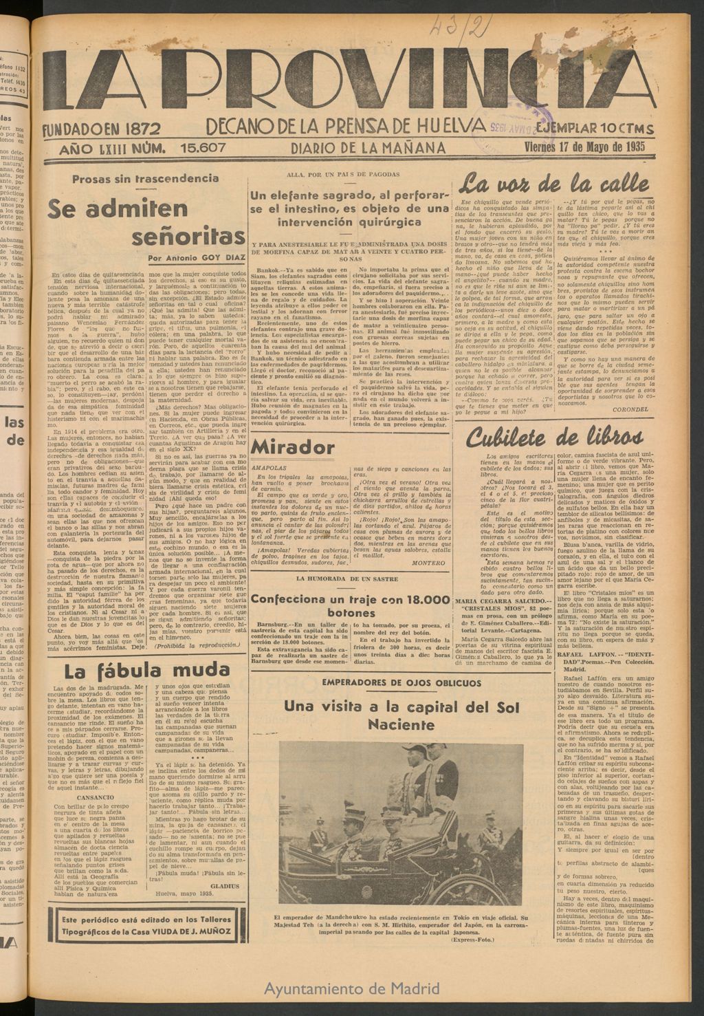 Miniatura de La Provincia : diario de la noche del 17 de mayo de 1935