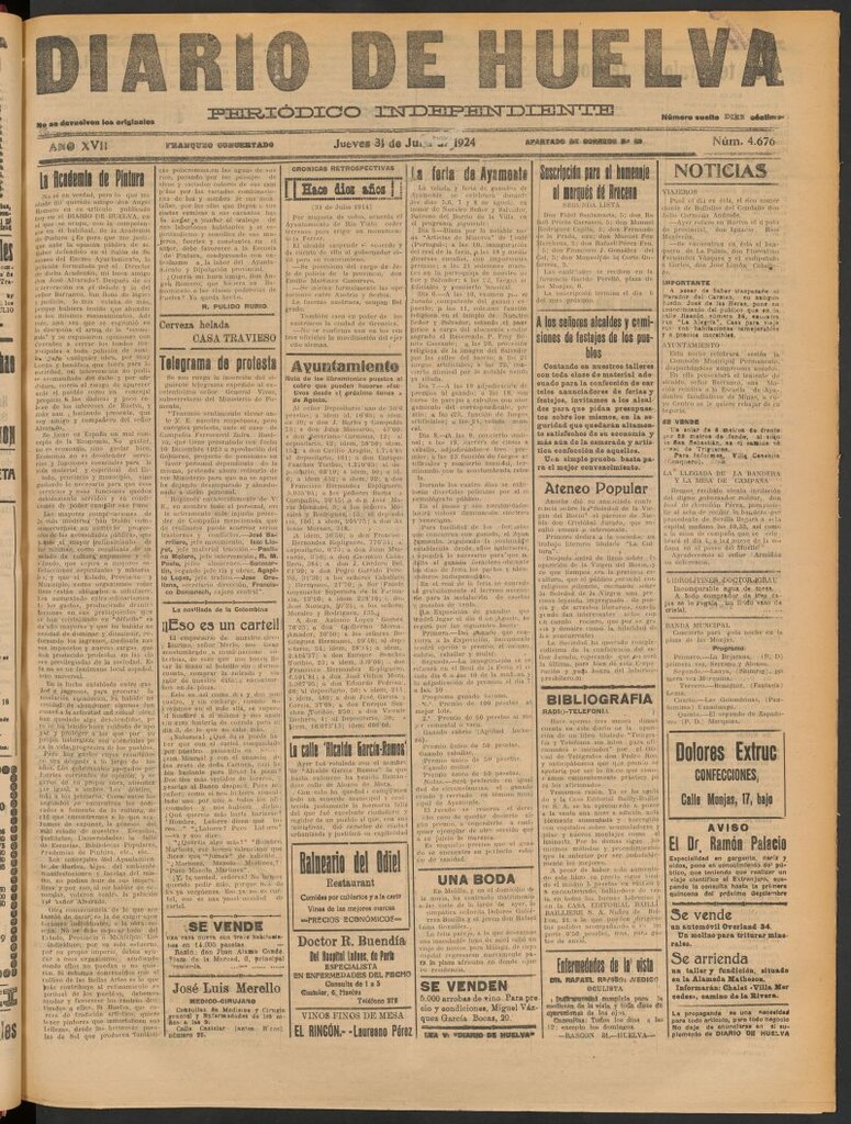 Miniatura de Diario de Huelva : periódico independiente del 31 de julio de 1924