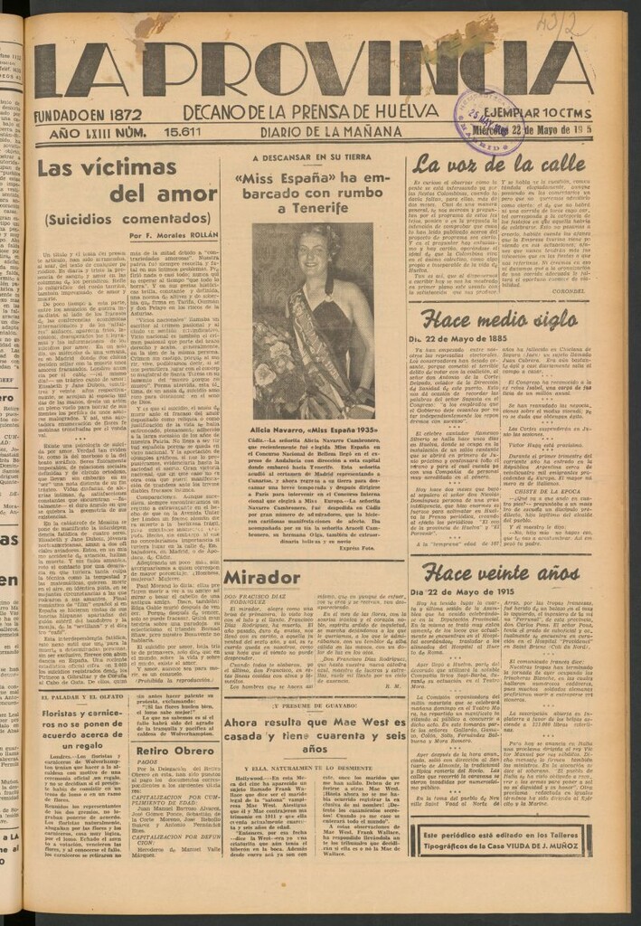 Miniatura de La Provincia : diario de la noche del 22 de mayo de 1935