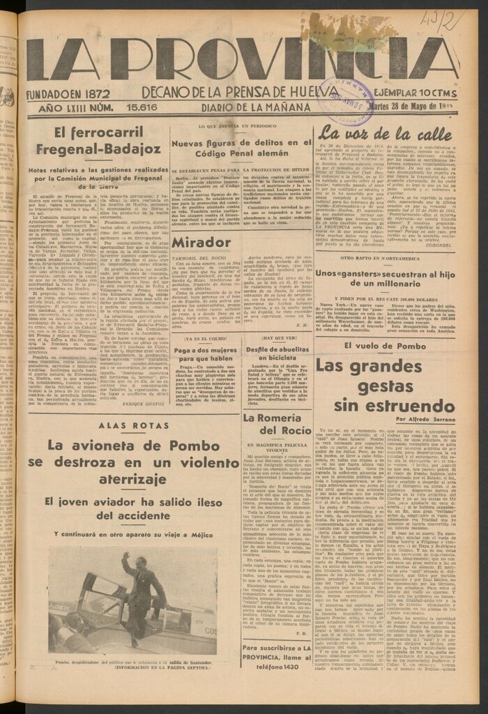 Miniatura de La Provincia : diario de la noche del 28 de mayo de 1935