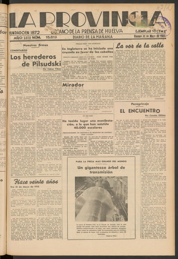 Miniatura de La Provincia : diario de la noche del 31 de mayo de 1935
