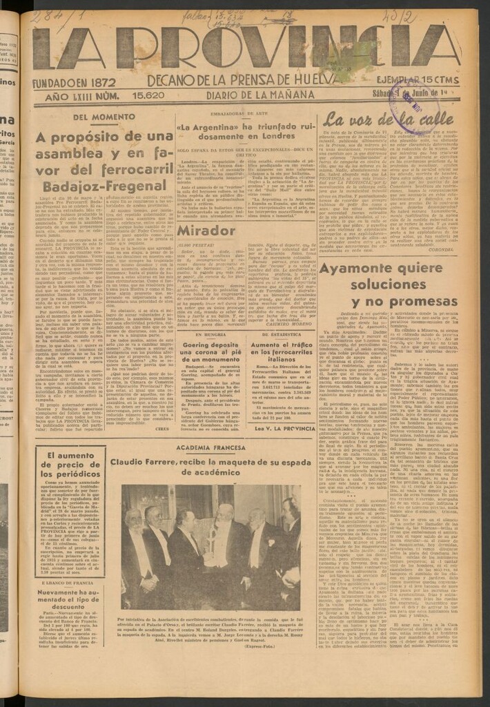 Miniatura de La Provincia : diario de la noche del 1 de junio de 1935