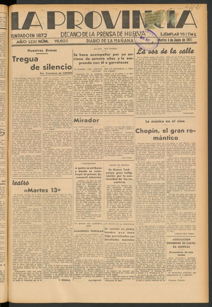 Miniatura de La Provincia : diario de la noche del 4 de junio de 1935