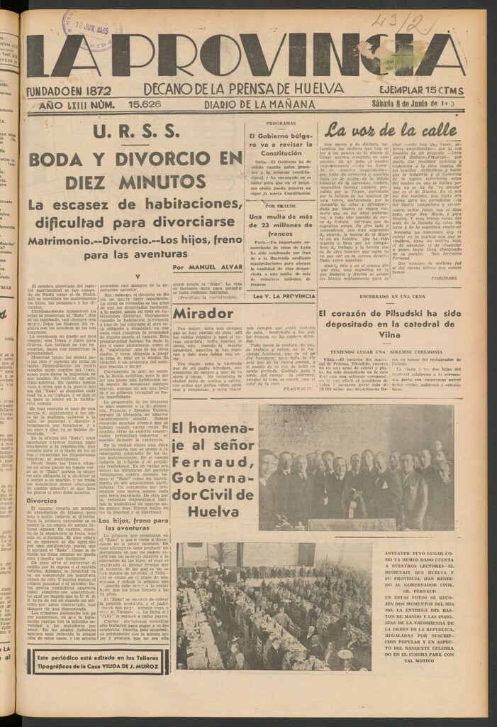 Miniatura de La Provincia : diario de la noche del 8 de junio de 1935