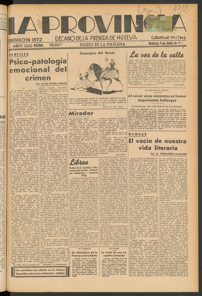 Miniatura de La Provincia : diario de la noche del 9 de junio de 1935