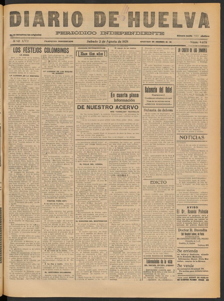 Miniatura de Diario de Huelva : periódico independiente del 2 de agosto de 1924