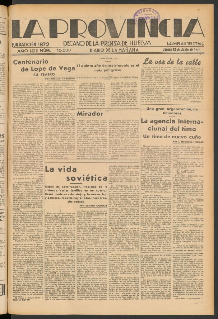 Miniatura de La Provincia : diario de la noche del 13 de junio de 1935
