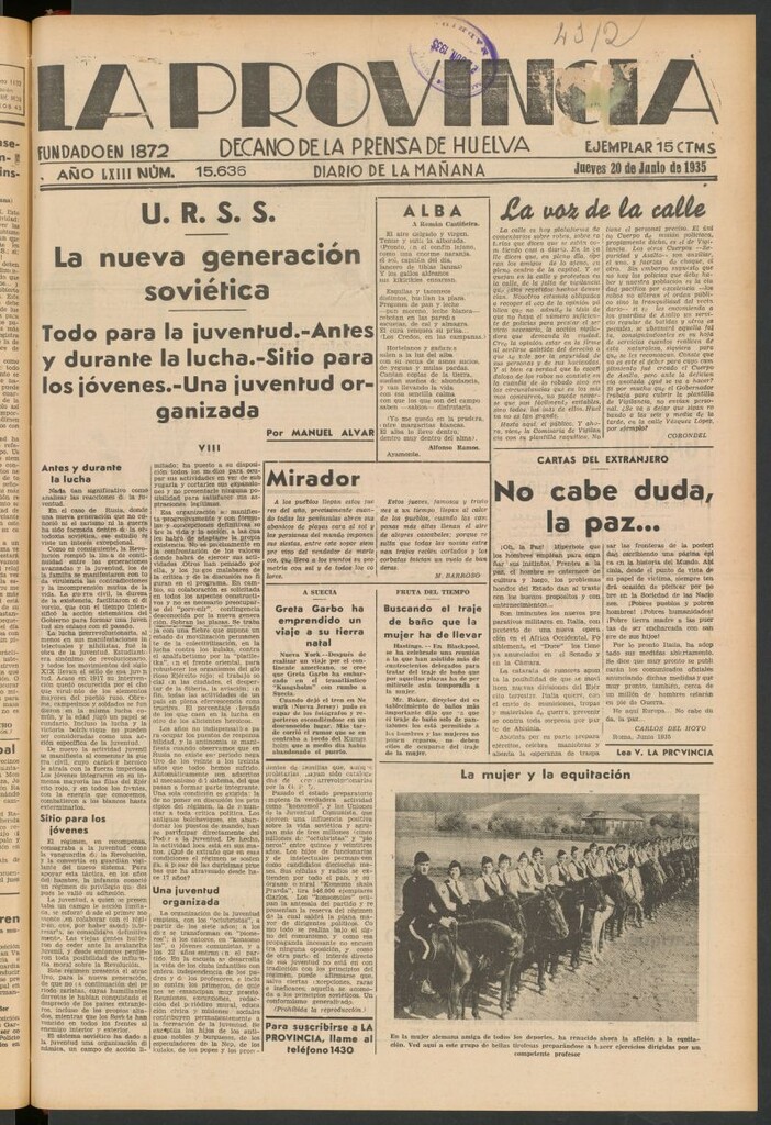 Miniatura de La Provincia : diario de la noche del 20 de junio de 1935