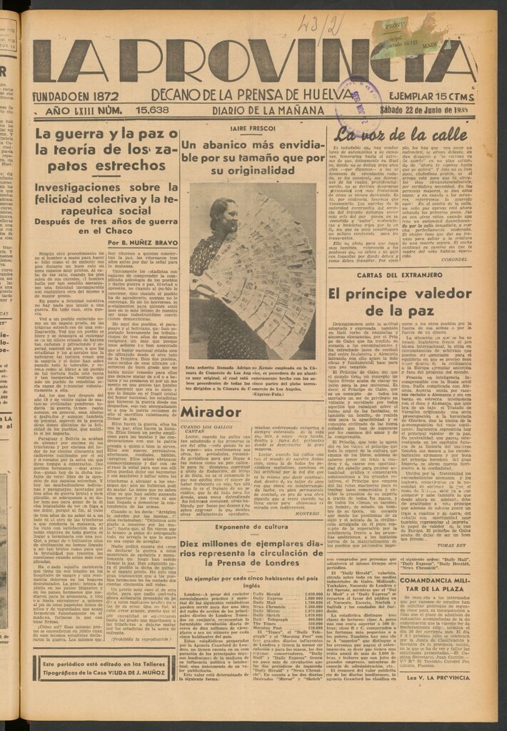 Miniatura de La Provincia : diario de la noche del 22 de junio de 1935