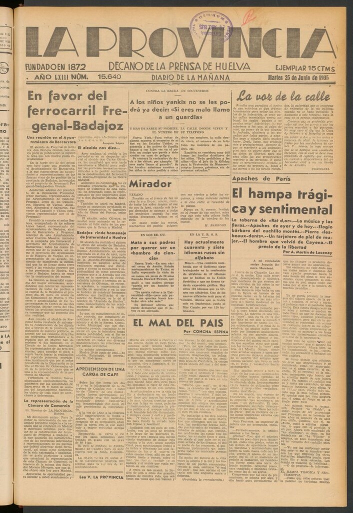 Miniatura de La Provincia : diario de la noche del 25 de junio de 1935