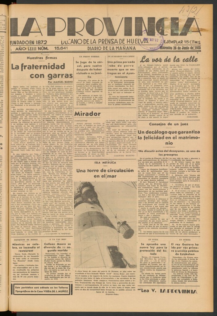 Miniatura de La Provincia : diario de la noche del 26 de junio de 1935