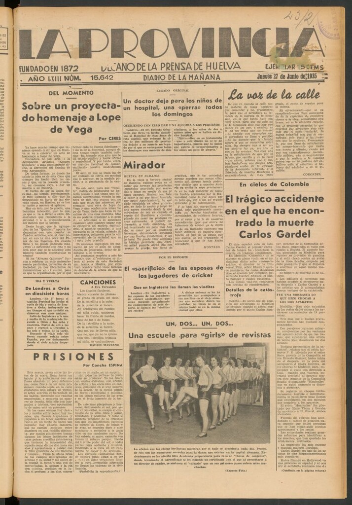 Miniatura de La Provincia : diario de la noche del 27 de junio de 1935