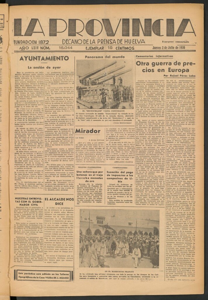Miniatura de La Provincia : diario de la noche del 2 de julio de 1936