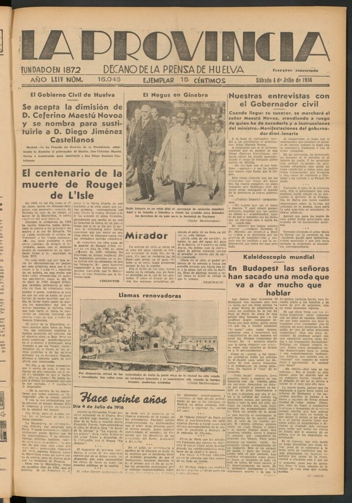 Miniatura de La Provincia : diario de la noche del 4 de julio de 1936