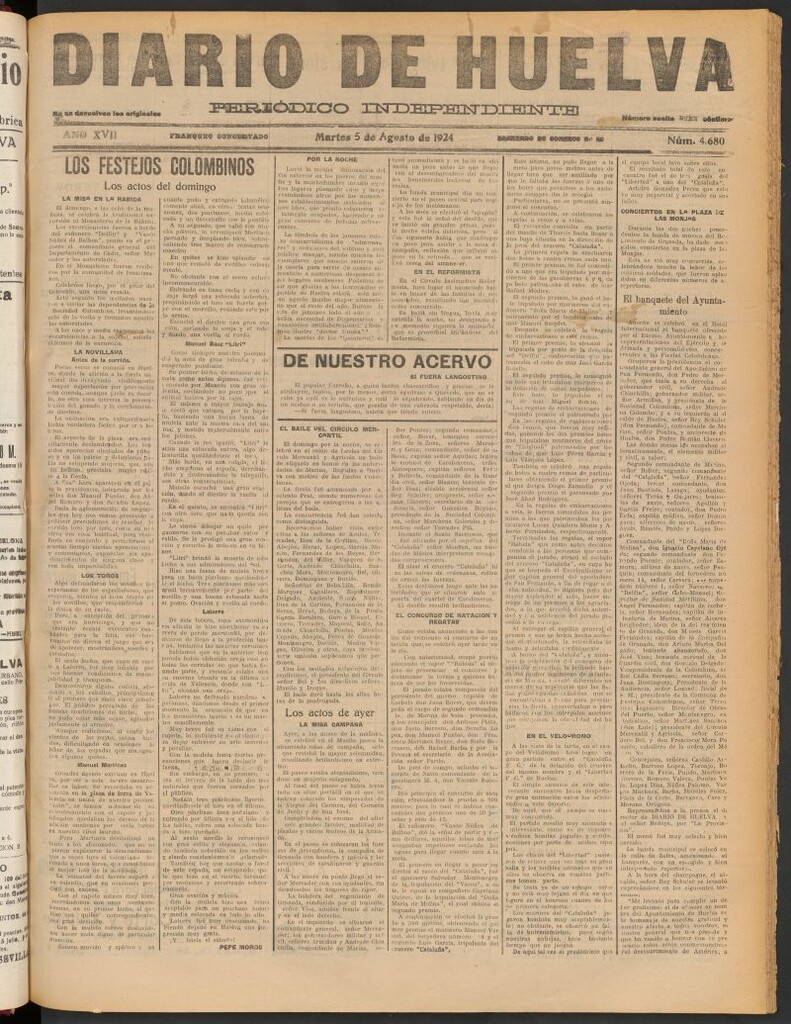 Miniatura de Diario de Huelva : periódico independiente del 5 de agosto de 1924