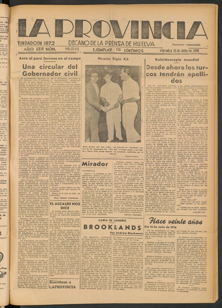 Miniatura de La Provincia : diario de la noche del 15 de julio de 1936