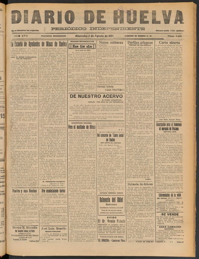 Miniatura de Diario de Huelva : periódico independiente del 6 de agosto de 1924