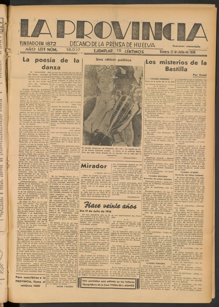 Miniatura de La Provincia : diario de la noche del 17 de julio de 1936