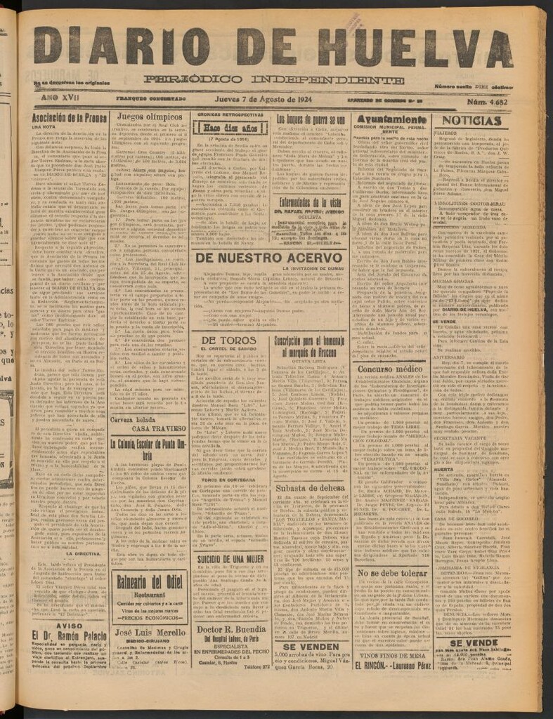 Miniatura de Diario de Huelva : periódico independiente del 7 de agosto de 1924