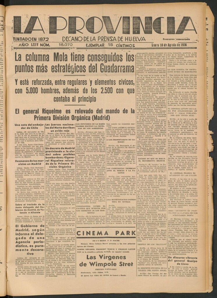 Miniatura de La Provincia : diario de la noche del 10 de agosto de 1936