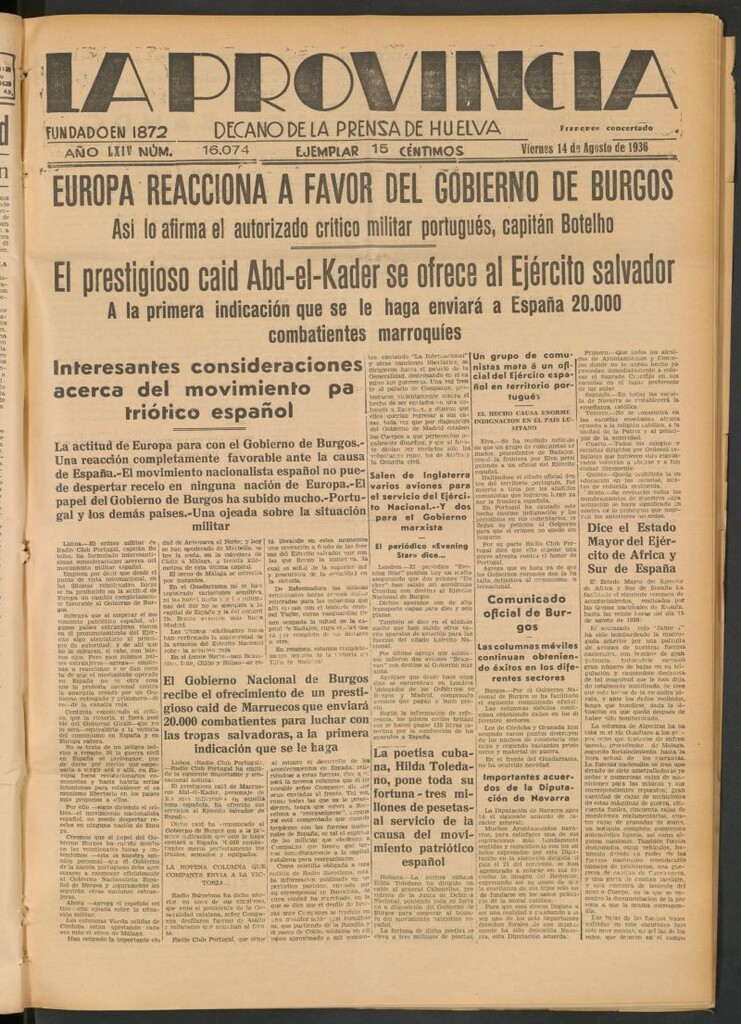 Miniatura de La Provincia : diario de la noche del 14 de agosto de 1936