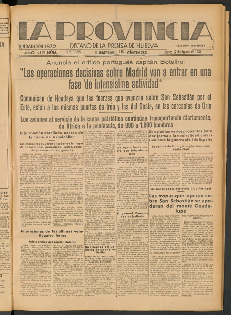 Miniatura de La Provincia : diario de la noche del 17 de agosto de 1936