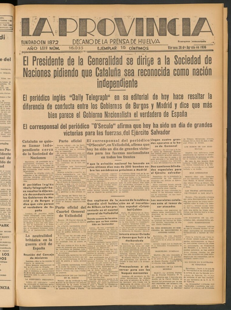 Miniatura de La Provincia : diario de la noche del 28 de agosto de 1936