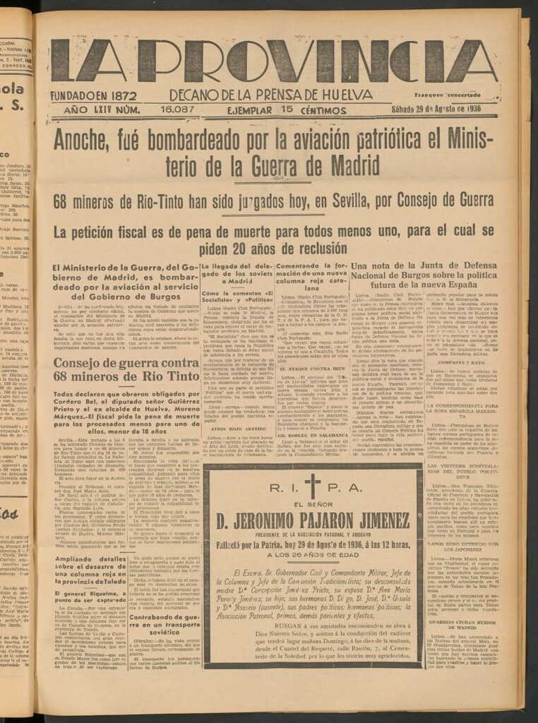 Miniatura de La Provincia : diario de la noche del 29 de agosto de 1936