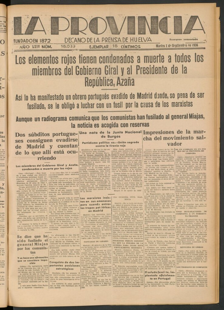Miniatura de La Provincia : diario de la noche del 1 de septiembre de 1936